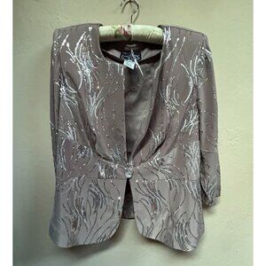 Alex Evenings Women Plus Size 14W Firework Sequin Jacket 3/4 Sleeve Gray Stretch